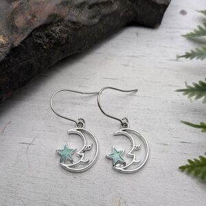 Silver Moon & Star Drop Earrings - Women Jewelry